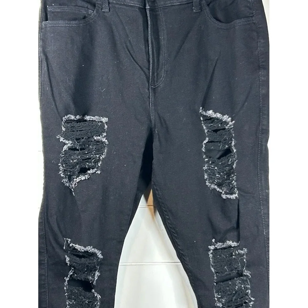 Hollister Curvy‎ High Rise Super Skinny Distressed Black Jeans 18R W34R